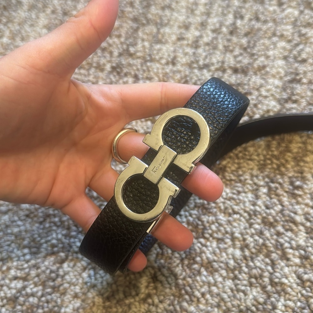Ferragamo black + navy reversible belt